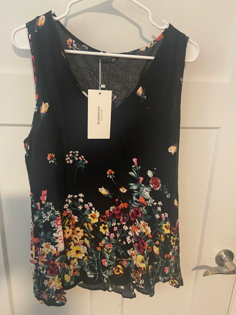 BloomChic Black Floral Border V-Neck Sleeveless Top